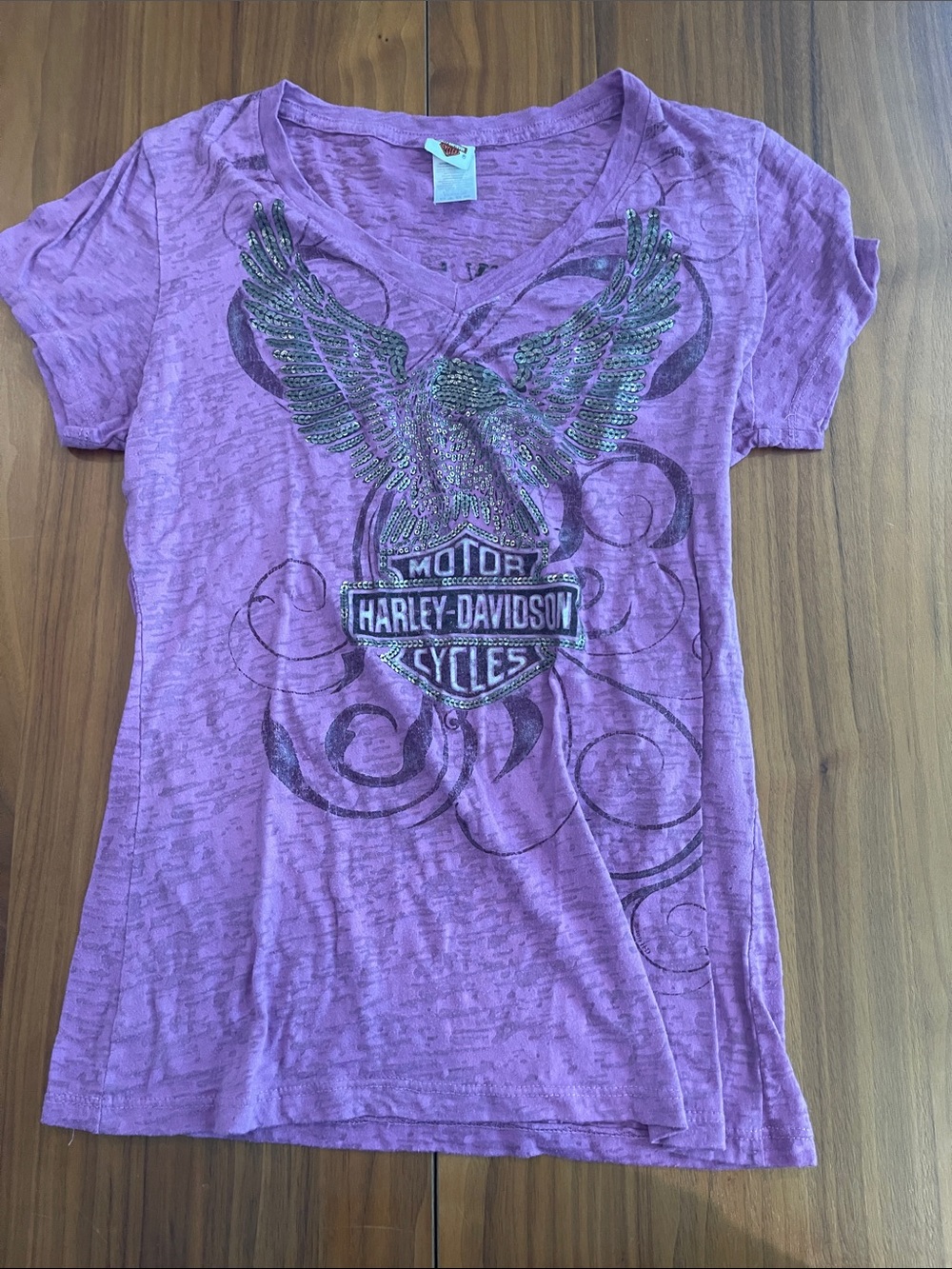 Harley-Davidson Vintage Purple Eagle Logo V-Neck Tee y2k